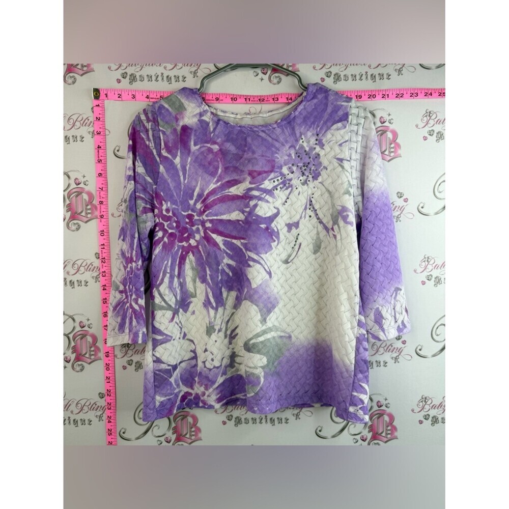 Alia long sleeve neon lilac Purple and White Floral Knit Top floral unique